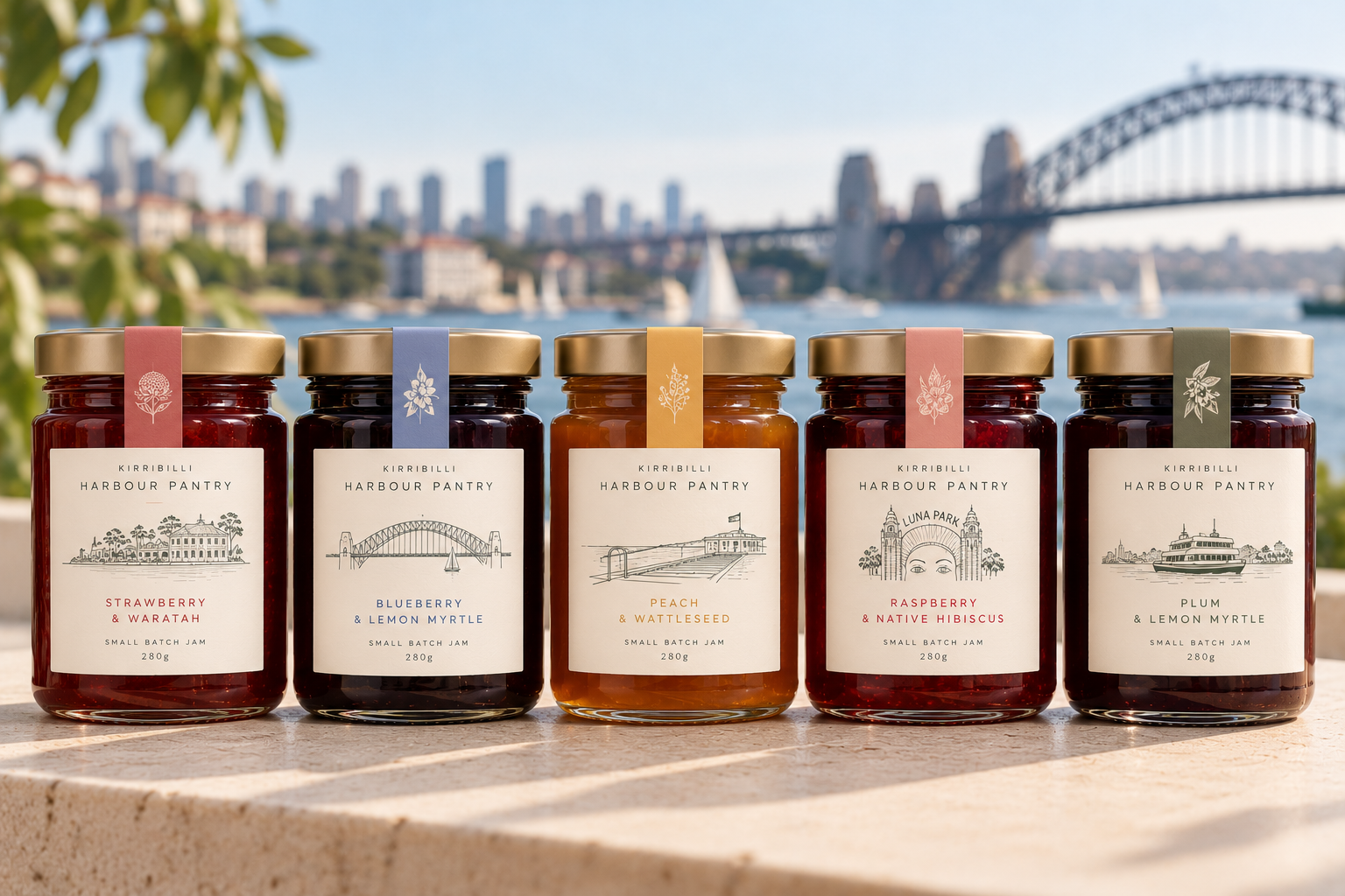 Jar labels illustrated with Kirribilli landmarks